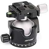 ARTCISE Niedriger Profil-Kugelkopf, 46 mm, 360°-Panorama-Metall-Stativkopf mit Arca-Schnellwechselplatte und 1/4 Zoll auf 3/8 Zoll Konvertierungs-Gewindeadapter für Stativschieber DSLR, maximale