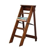 Multifunktionaler 5-stufiger Holzleiter für Erwachsene, Klapptreppe, Stuhl mit beweglichem Doppelnutzungs-Design, aufsteigender Hocker für Zuhause, Küche, Schwarz/Natur