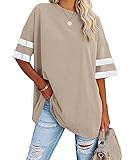 Ebifin Damen Oversize T Shirt Rundhals Kurzärmeliges Tops Casual Lockere Basic Sommer Tee Shirts Bluse.Khaki.XL