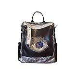 FDOIUTU Damenrucksack im Retro-Stil, Umhängetasche mit großem Hauptfach, Designer-Tragetasche mit Augenmuster, Metallic-Finish und Reißverschluss – perfekt für den täglichen Gebrauch (Schwarz)