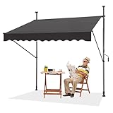 XINZI 300cm Breite Sonnenschutz Klemmmarkise Höhenverstellbar Balkon Markise mit Handkurbel UV-beständig & Wetterfest Breite Sonnenschutzrollo Außen Terrase Seitenwand ohne Bohren (Dunkelgrau)