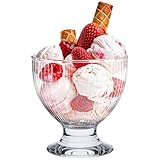 KONZEPT Eisbecher Glas 4er Set, Glasschale mit Fuß 405 ml, Glas Geriffelt für Eis, Joghurt, Snacks, Perfekt für Schichtdessert, Candy Bar Zubehör