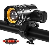 yakermur Leichte Fahrräder und Fahrradlichter für die Fahrt – LED-Fahrrad-Taschenlampe, 360 Grad angepasst | 3 Modi, USB, Aufladen, Teleskop, Zoom, Cycling Front Lampe