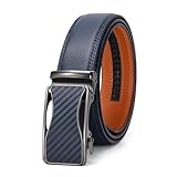 VONMELLI Gürtel Herren, Ledergürtel Ratsche für Herren, Anzuggürtel mit Automatikschließe für Business Anzug, Breit 35mm, Größe Angepasst Blau 81-99cm Taille Verstellbar (Länge 110cm)