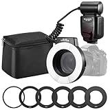 K&F Concept TTL Makroblitz Ringblitz Ringleuchte Blitzgerät für Nikon DSLR GN 14 mit AF-Hilfslicht Adapterringe