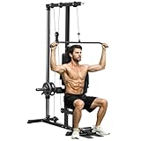 SPORTNOW Kraftstation für Zuhause multifunktionale Latzugstation mit Latzugstange, Trizepsstange, bis 50 kg Gewichte Latzugturm, Kabelzugstation Latzugmaschine Fitnessgeräte für Homegym Krafttraining