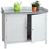 Mendler Gartenschrank mit Arbeitsplatte HWC-L69, Pflanztisch, Outdoor Tanne Holz FSC®-Zertifiziert 86x104x52cm - weiß