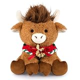 MUFEIRUO Highland Cow, Weihnachts Stofftiere,Braun Hochlandkuh mit Glöckchen,Hochlandkuh Plüschtier Highland Cow Kuscheltier Plüsch, Kinder, Jungen und Mädchen
