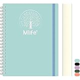 Mlife Notizbuch B5 Liniert, 300Seiten Spiralnotizbuch,PVC-Hardcover mit Lebensbaum-Aufdruck,100g/M² Tintenfestes Papier,Erweiterbare Taschen,Elastische Bänd,für Frauen, Männer,17.7x 25cm -Blau