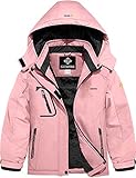 GEMYSE Mädchen Wasserdichte Skijacke Winddichte Fleece Outdoor Winterjacke Regenjacke mit Kapuze (Rosa,128-134)