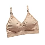Damen-BHs ohne Bügel, Frontverschluss, drahtloser Schwangerschafts-BH, mit Schnalle, Still-BH mit Damen-Sport-BH, khaki, XL