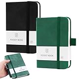 WQNNQW 2er Pack Notizbuch Klein,Hardcover Notizblock A7 Mit 200 Seiten, Kleines Notizbuch Mit Gummizugverschluss,Klein Mit Stift,Für Skizzieren Schule Frauen Männer (Schwarz, Grün)