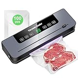 KLGFI 7 in 1 Vakuumierer für Lebensmittel mit 100 Vakuumierbeutel, Vakuumiergerät Profi mit Cutter, Digitalem Countdown und Vakuumierschlauch, Ideal für Küche und Restaurant Lebensmittelkonservierung