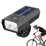 Solarlicht für das Fahrrad, wiederaufladbar – LED-Scheinwerfer mit digitaler Anzeige und integriertem Akku | Licht für Mountainbikes und Rennräder, wasserdichtes Nachtlicht mit USB-Solarpanel