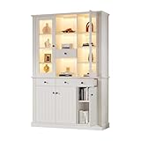 KecDuey 119,5x40x180cm Vitrine,Hochschank Standvitrine mit 4 Schubladen, Vitrinenschränke mit 16 Farben LED,Wohnzimmerschrank 120 cm breit, Schrank mit 4 Schubladen und 5 Türen, 21 Ablagefächern