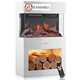 KAMINIO Elektrokamin Henri - Elektrischer Kaminofen mit Heizung, 3D-Flammeneffekt, Holzfach, LED-Ambientelicht, Fernbedienung (Weiß)