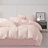 Nayoroom Seersucker Bettwäsche 135x200 Rosa Gestreift Muster Musselin Aesthetic Bettwäsche Set 2teilig Modern Renforce Microfaser Mädchen Jersey Bettbezug und Kissenbezug 80x80 cm mit Reißverschluss