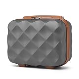 British Traveller Kosmetikkoffer Hartschale für Damen, Tragbarer Beauty Case als Handgepäck mit Griff und Spannengurt, Aufbewahrungskoffer für Makeup und Reise 31x25x17 cm, Grau