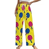 VOSERY Bunte Ping Pong Pyjamahose für Damen, bequeme Pyjamahose, Schlaf-Pyjama, weites Bein, Loungehose, Schwarz, M