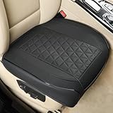 Black Panther Autositzbezug Einzelstück – PU Leder Vordersitzschoner mit Rautenmuster, Anti-Rutsch-Rückseite & Tasche | Universelle Passform | Schnelle Montage - Schwarz