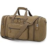 Erweiterbar Canvas Reisetasche Herren 60L / 50L, Weekender Damen Groß, Sporttasche für männer, Duffle Reisen Übernachtung Taschen, Khaki