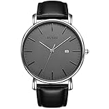 BUREI Herrenuhr, Minimalistisch Analog Quarz Uhr Wasserdicht Ultradünne Herrenuhr Lederarmbanduhr, Männergeschenk.