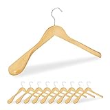 Relaxdays Anzug Kleiderbügel, 10er Set, breite Schulter, 360° drehbarer Haken, Kostüm, Jacken, Holzkleiderbügel, natur