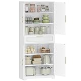 Hzuaneri Küchenschrank, Hochschrank mit 4 Türen, Sideboard mit 1 großen Schublade, Buffetschrank, Esszimmerschrank, Verstellbaren Ablagen, für Esszimmer, Küche, Wohnzimmer, Weiß PT18103X