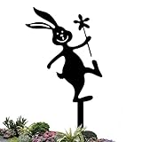Gartenstecker in Hasenform, Hofpfahl in Hasenform, Hofpfahl aus Metall, Außendekoration für den Hof des Hasenhofs, schwarz, für Ostern, Geburtstag