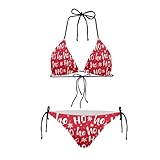 JEOCODY Damen-Bikini-Set mit hoher Taille, zweiteilig, Badeanzüge, Triangel-Bikini-Set, Weihnachten Ho Ho Schneeflocke bedruckt, XL