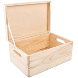 Creative Deco Holzkiste mit Deckel | 30 x 20 x 14 cm (+/-1cm) | Erinnerungsbox Baby Groß Holzbox mit Deckel Unlackiert Kasten | mit Griffen | Für Dokumente, Spielzeuge, Werkzeuge| ROH & UNGESCHLIFFEN
