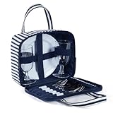 Picknick-Set für 2 Personen – Tasche mit Melaminteller, Besteck und Bechern, wiederverwendbar, ideal für Camping und Mittagessen im Freien