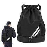MJFENDAI Turnbeutel Sportbeutel mit Kordelzug, Verstellbar Tunnelzug Rucksack, Sporttasche Kinder mit Ballfach Bodenfach Wasserdicht Rucksack für Erwachsener Jugend, Sport und Reisen