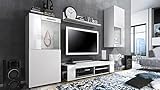 Vladon Wohnwand Movie, Anbauwand bestehend aus 1 TV-Board, 2 Vitrinen und 1 Regal, Weiß matt/Weiß matt/Weiß Hochglanz (Gesamt: 300 x 190 x 39 cm)