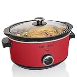 Eamoment 3.5L | 200W Schongarer mit 3 Heizstufen und Leistungsanzeige, spülmaschinenfest und mit Tragegriffen, Glasdeckel leicht zu reinigen (rot)