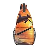 WSOIHFEC Schultertasche für Damen und Herren, Brusttasche, Sonnenuntergang, Delfin, Crossbody-Tasche, Schulter-Rucksack, Bauchtasche, Wandern, Tagesrucksack für Reisen, Schwarz, Einheitsgröße