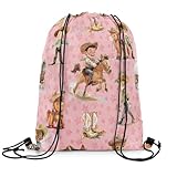Loussiesd Erwachsene Nettes Pferd Cowboy Turnbeutel 30x40cm Western Rucksack mit Kordelzug für Erwachsene Männer Frauen Cartoon Pferd Stiefel Hüte Sportbeutel Frauen Männer Sportsack Gym Sack
