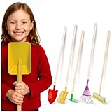 Rekord – Gartengeräte-Set für Kinder – 5-teilig, stabil aus Metall mit Holz-Stiel – Schaufel, Spaten, Harke, Besen & Kinderrechen – Gartenspielzeug für kleine Gärtner – Garten-Set & Gartenwerkzeug