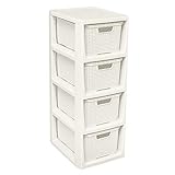 BranQ - Home essential Regal in Rattan Design, Kunststoff PP, Creme, 29,5 x 24 x 64,2 cm