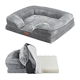 Juskys Hundebett Sheena M orthopädisch, waschbar & rutschfest - 72 x 60 x 17 cm - Hundesofa flauschig Hunde Grau - Haustierbett Hundesofa