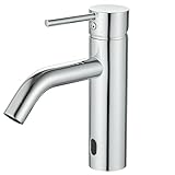 GERUIKE Wasserhahn Bad mit Sensor Badarmatur Infrarot Armaturen Automatisch Mischbatterie Waschbecken Waschtischarmatur Chrom Silber