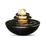 Tischbrunnen für den Innenbereich, Tisch-Wasserbrunnen Zen, kaskadierender Feng Shui-Wasserfall, Heimdekoration, Tischdekoration, Entspannungsbrunnen, 3-lagige Scheibe und rundes Waschbecken mit