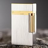 Messing-Klappfeuerzeug mit Ton, nachfüllbarem Butangas, seitlich verschiebbarer Radzündung, sanfter Flamme, als Geschenk for den Einsatz im Homeoffice(Silver 2)