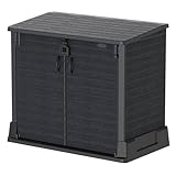 Duramax Cedargrain StoreAway 850L Kunststoff-Gartenhaus - Outdoor-Gartenhaus, Mülltonnenbox, Solide Konstruktion, ideal für Werkzeuge, BBQs und Mülltonnen 2x 120L, 130 x 74 x 110 cm, Dunkelgrau