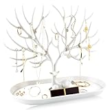 Pumuky Geweih Ornament Display Rack,Schmuckbaum, Schmuckständer aus Kunststoff, dekorativer Schmuckbaum mit Schmucktablett, Schmuckständer für Ohrringe, für Halsketten, Uhren, Armbänder (weiß)