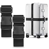 WISYOK Koffergurt 2 Stück, Kofferband Gurt Auffällig, Erweiterte Koffergurte Maximal 250cm, Sicher Kofferbänder, Robuster Koffer Gurtband, Luggage Strap für Reisen und Flugreise (Schwarz)