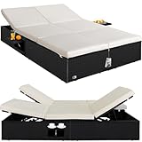 Casaria® Sonnenliege 2 Personen mit Klapptisch Gartenliege 7cm Auflagen Wetterfest 400kg Belastbar Liegestuhl Verstellbar Schwarz Anthrazit 200x115cm