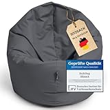 BuBiBag Sitzsack für Kinder und Jugendliche - geeignet als Bodenkissen, Sitzkissen oder als Gaming Sitzsack, geliefert mit Füllung (70 cm Durchmesser, Anthrazit)