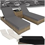 tectake® 2er Lounge Sonnenliegen Set Plus Tisch – inkl. 2 Bezugsets und Schutzhülle, Outdoor Poly Rattan Gartenmöbel Set, 2er Set - Natur