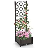 RELAX4LIFE Pflanzkasten mit Rankgitter, Blumenkasten mit Spalier & Selbstbewässerung, Gartenspalier für Kletterpflanzen, Rankkasten für Garten Balkon Terrasse Hof, Braun (40 x 40 x 122 cm)